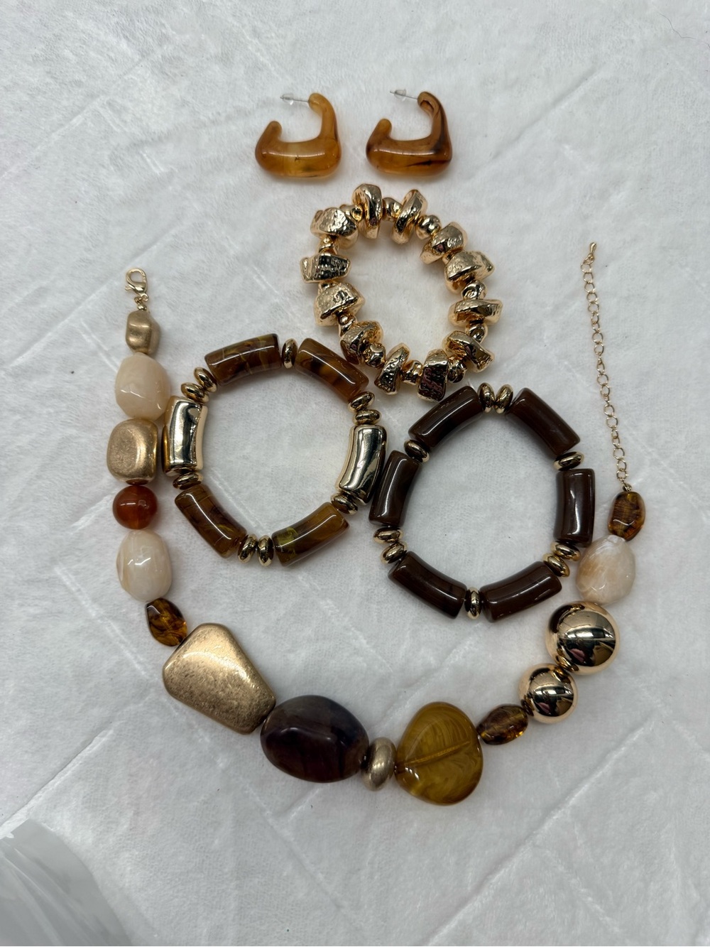 Gold and Brown Beaded Bracelet 5-Piece Set - Women's Jewelry